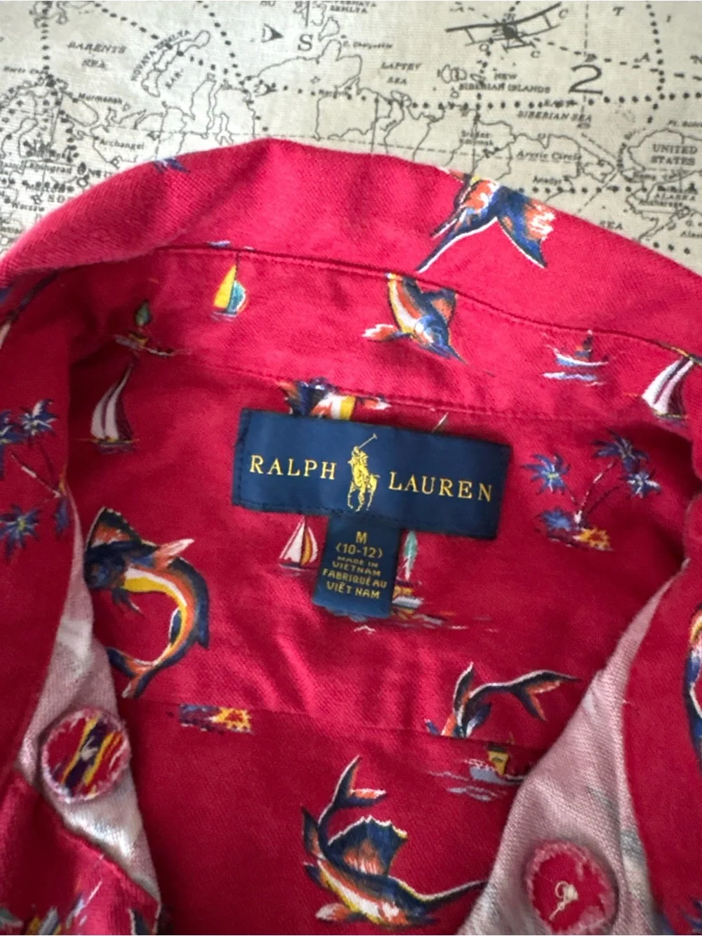 Ralph Lauren Navy Short-Sleeve Button-Down with White Sailboat Print
